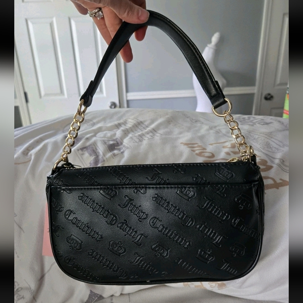 NWT Juicy Couture Not Your Babe Black Shoulder Bag Y2K Gold Charms - Picture 4 of 6